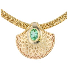 Kent Raible Shell Drop Pendant with Green Garnet and 18 Karat Gold Granulation