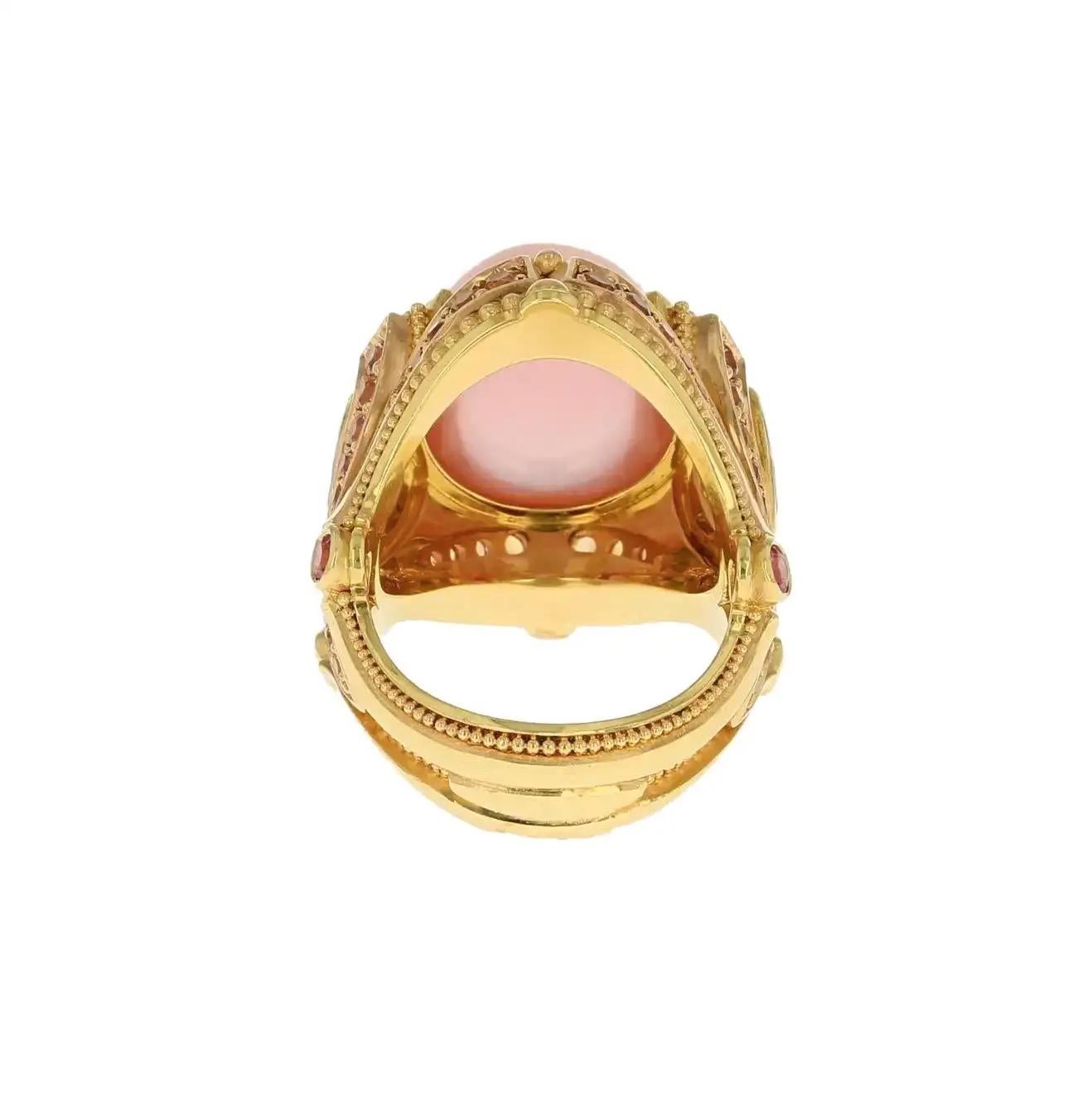 Oval Cut Kent Raible Star Rose Quartz, Spinel and Sapphire 18 Karat Gold Cocktail Ring For Sale