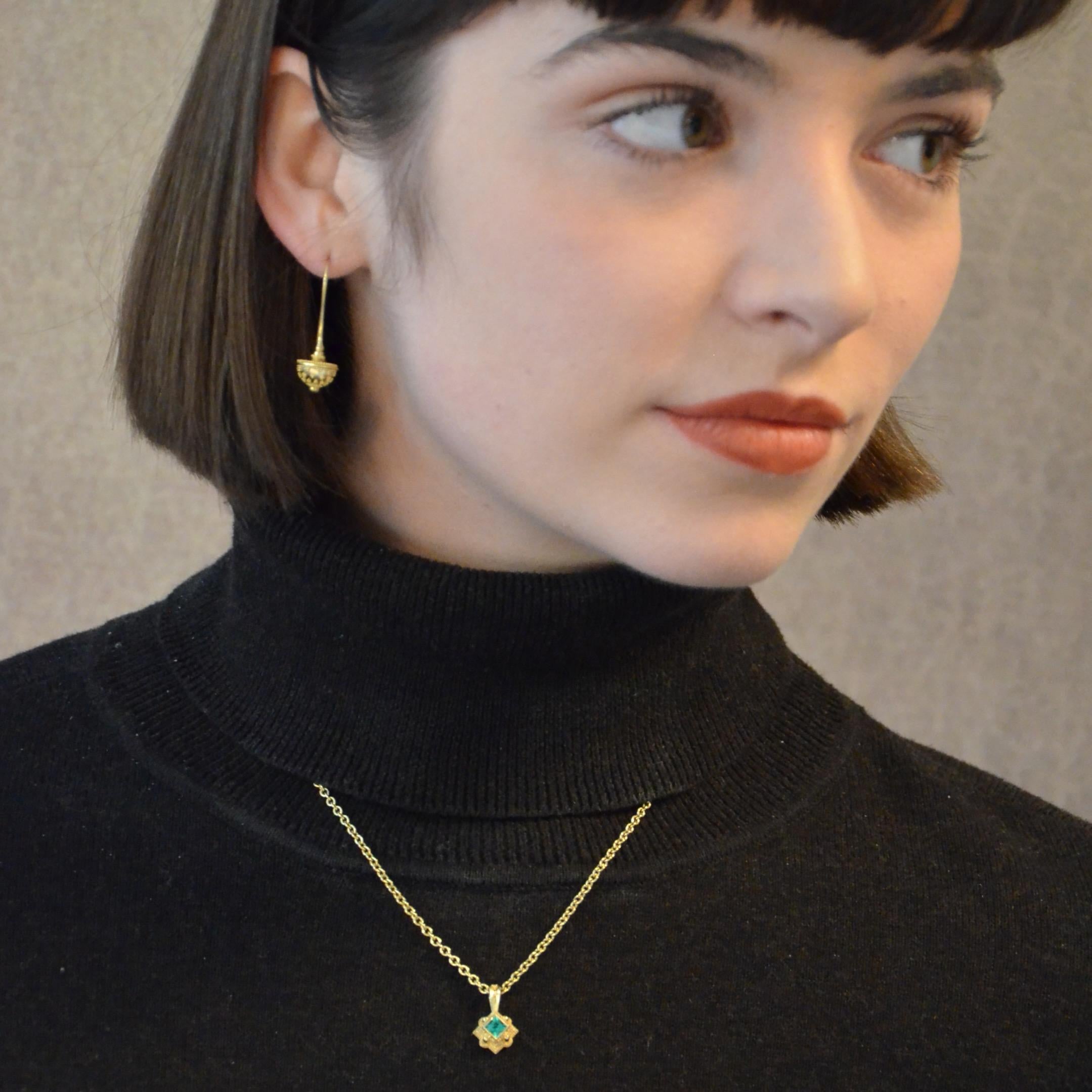 Artisan Kent Raible's 18 Karat Gold Emerald Necklace Enhancer Pendant, Granulation