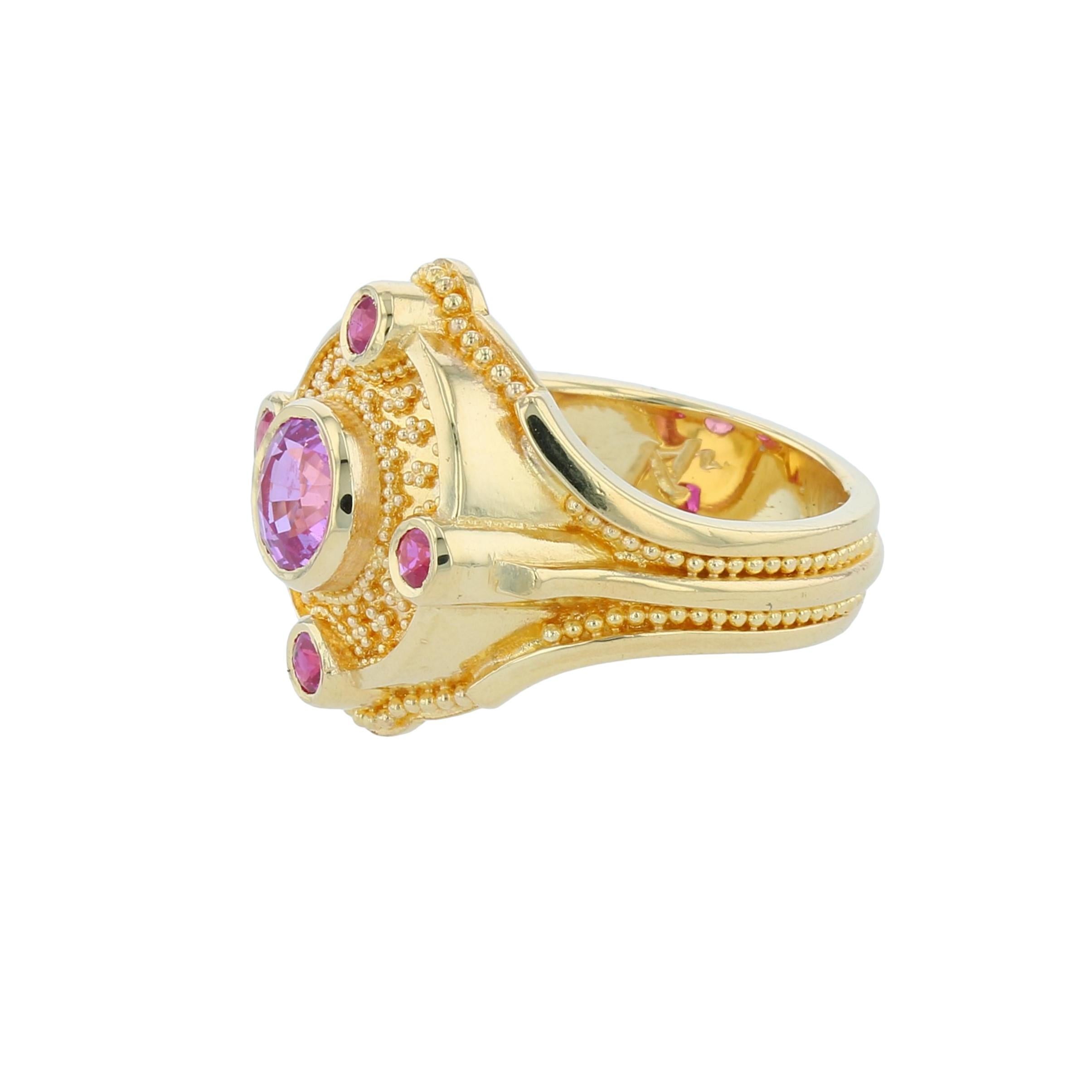 Artisan Kent Raible's 18 Karat Gold Pink Sapphire Cocktail Ring with Fine Granulation