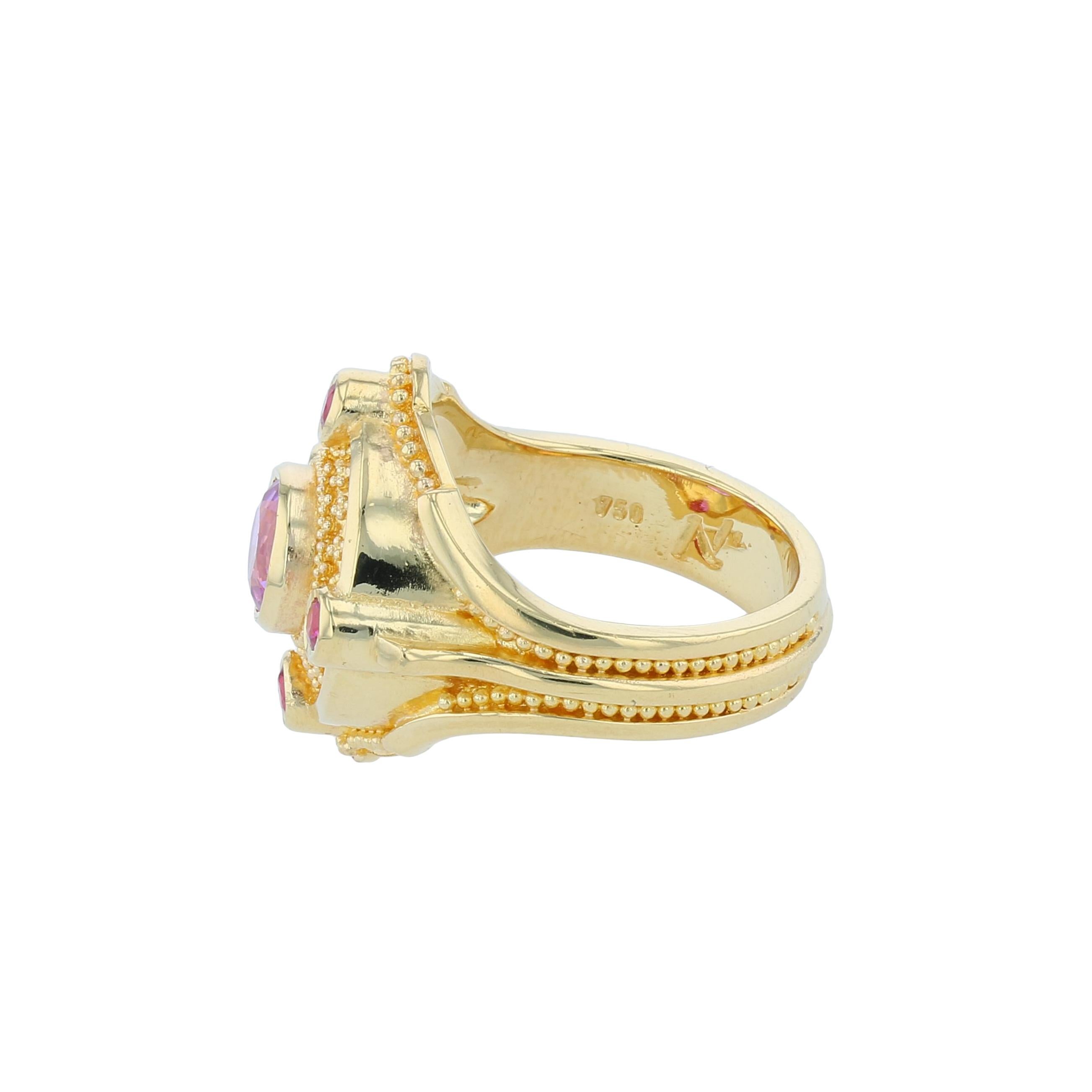 Mixed Cut Kent Raible's 18 Karat Gold Pink Sapphire Cocktail Ring with Fine Granulation