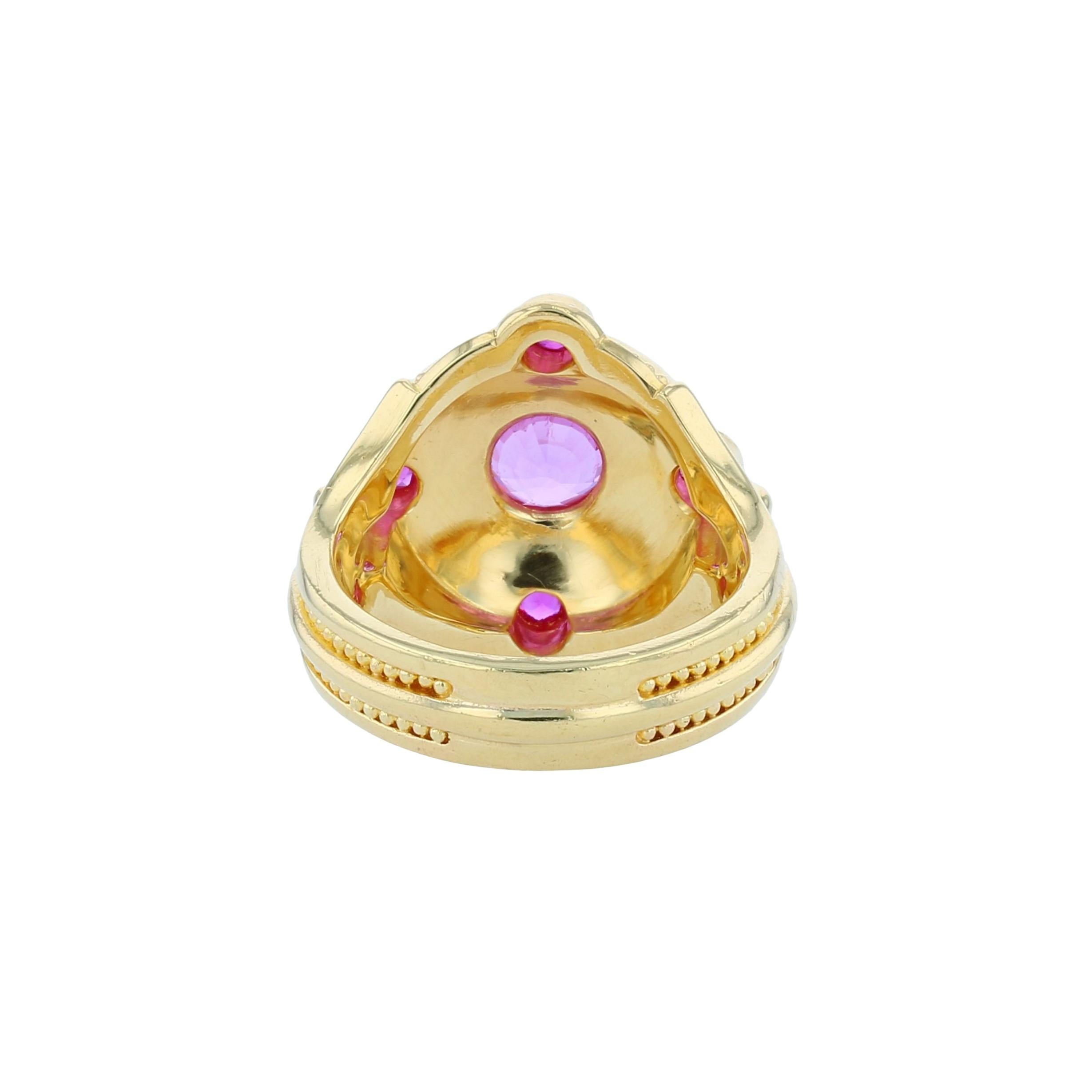 Kent Raible's 18 Karat Gold Pink Sapphire Cocktail Ring with Fine Granulation In New Condition In Mossrock, WA