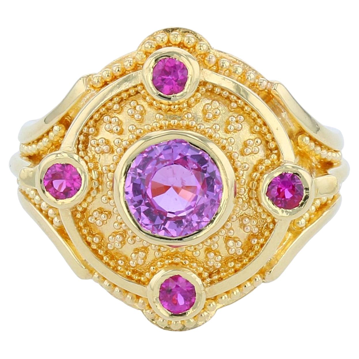 Kent Raible's 18 Karat Gold Pink Sapphire Cocktail Ring with Fine Granulation