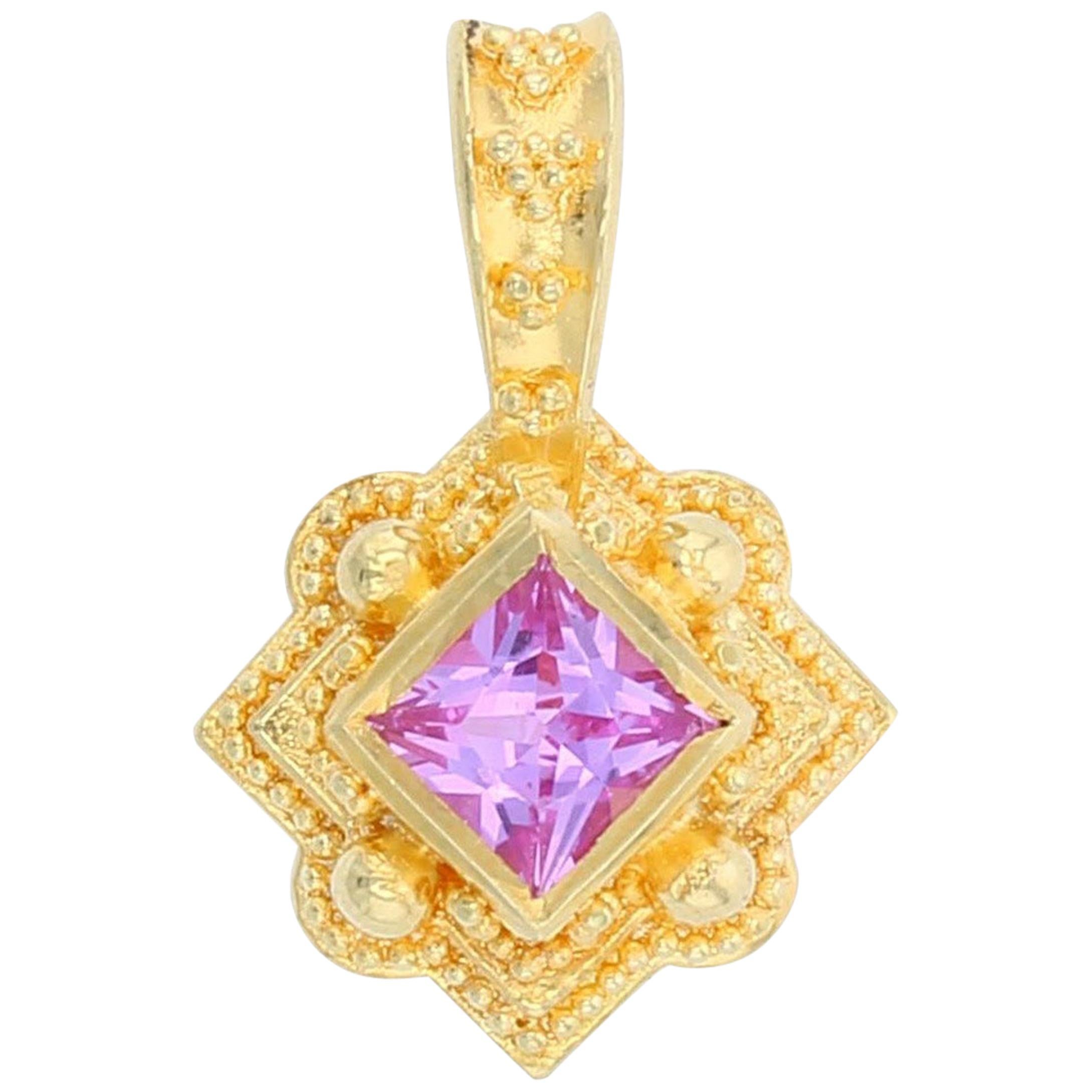 KENT RAIBLE Opal Sapphire Diamond Yellow Gold Inverted Cross Pendant at