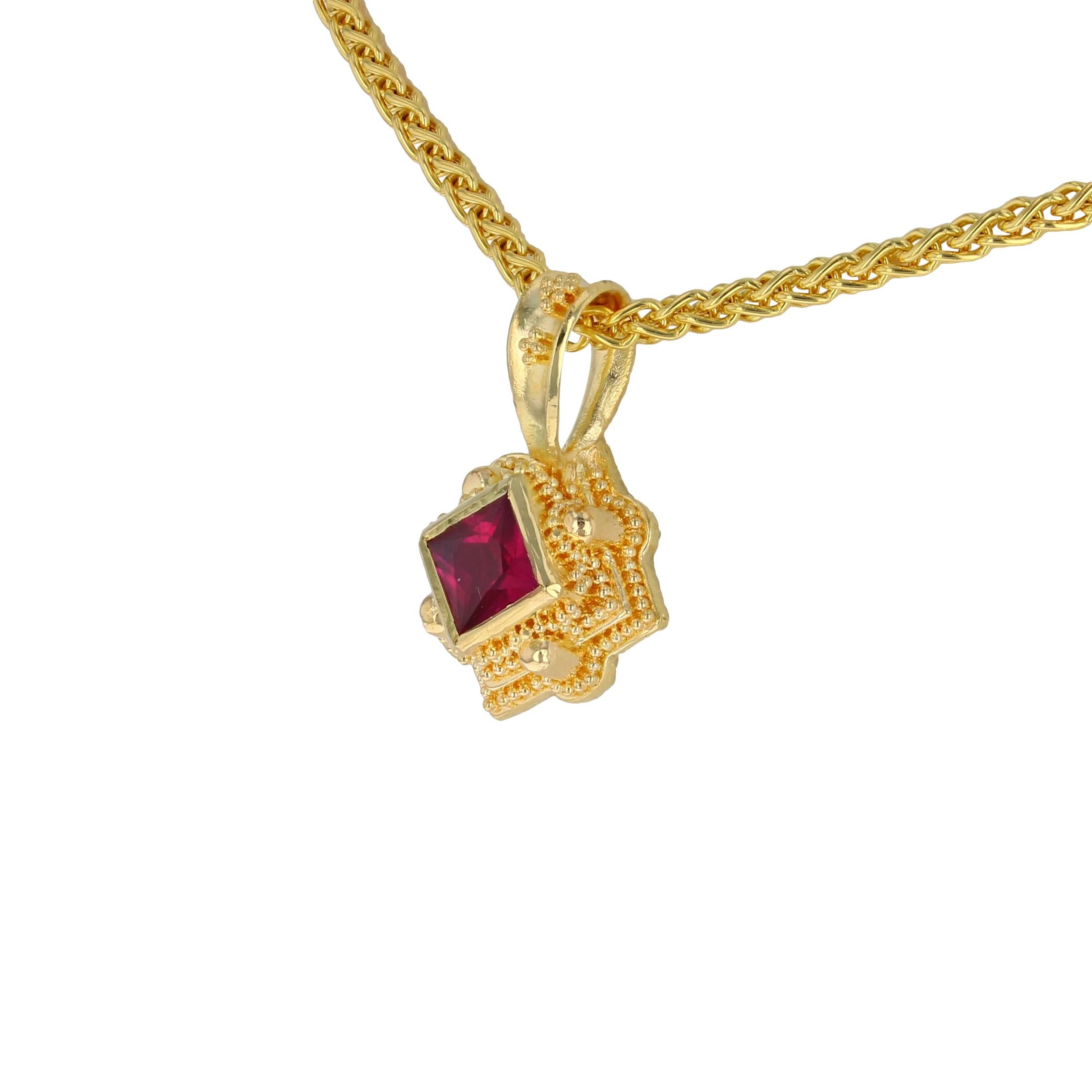Women's or Men's Kent Raible's 18 Karat Gold Ruby Necklace Enhancer Pendant, Granulation For Sale