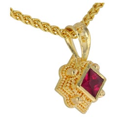 Kent Raible's 18 Karat Gold Ruby Necklace Enhancer Pendant, Granulation
