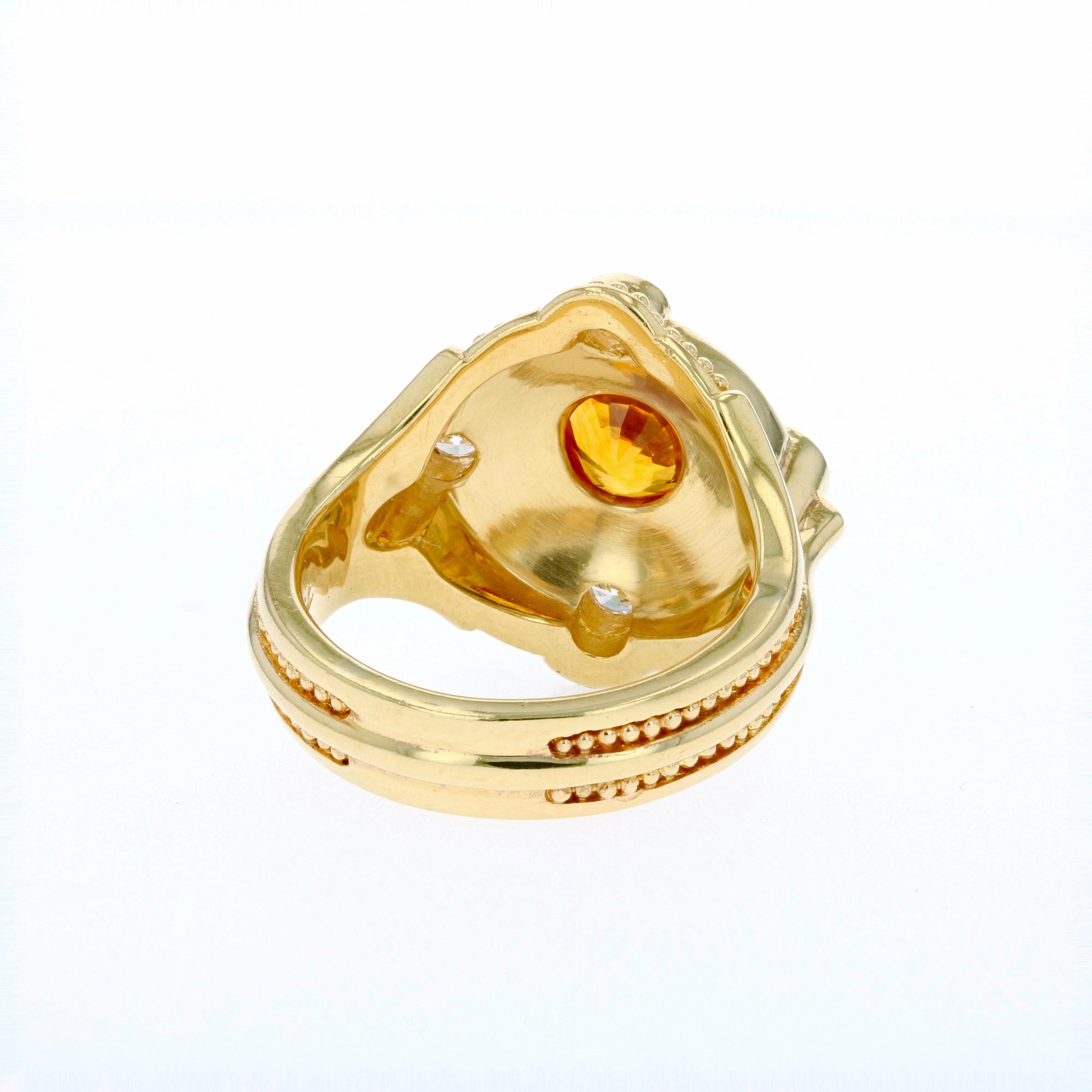 Artisan Kent Raible's 18Karat Golden Sapphire Diamond and Fine Granulation Cocktail Ring