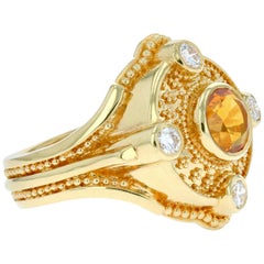 Kent Raible's 18Karat Golden Sapphire Diamond and Fine Granulation Cocktail Ring