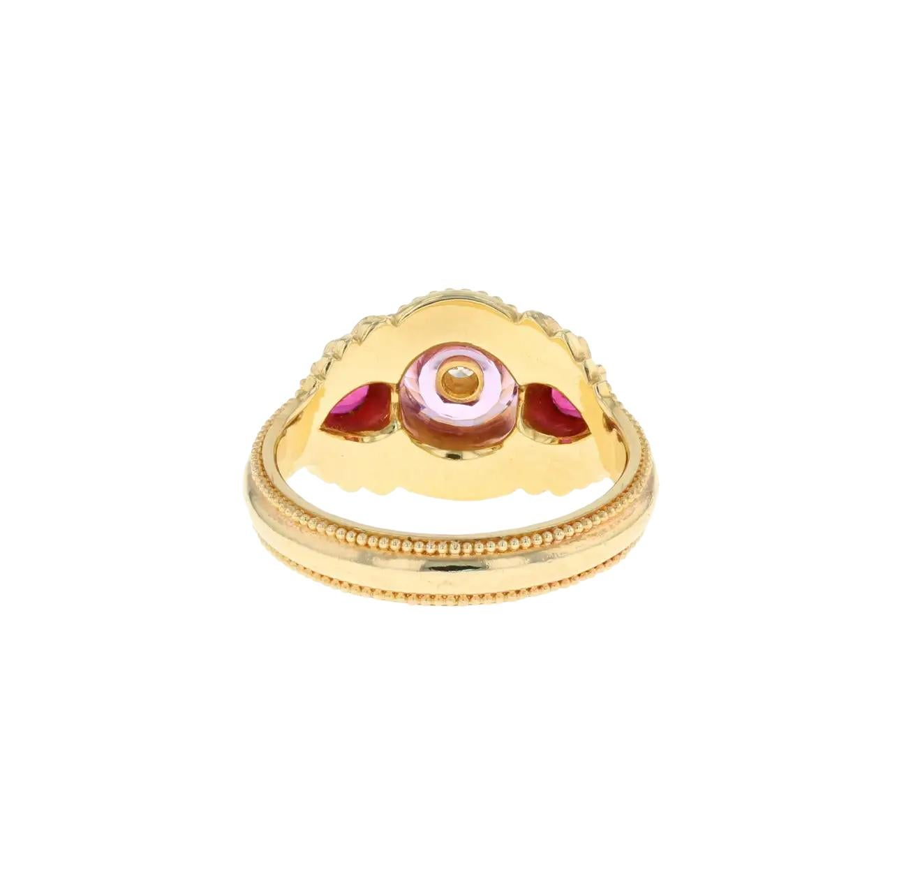 Kent Raible's Bespoke 18k Gold Pink Sapphire, Ruby and Diamond Cocktail Ring In New Condition For Sale In Mossrock, WA