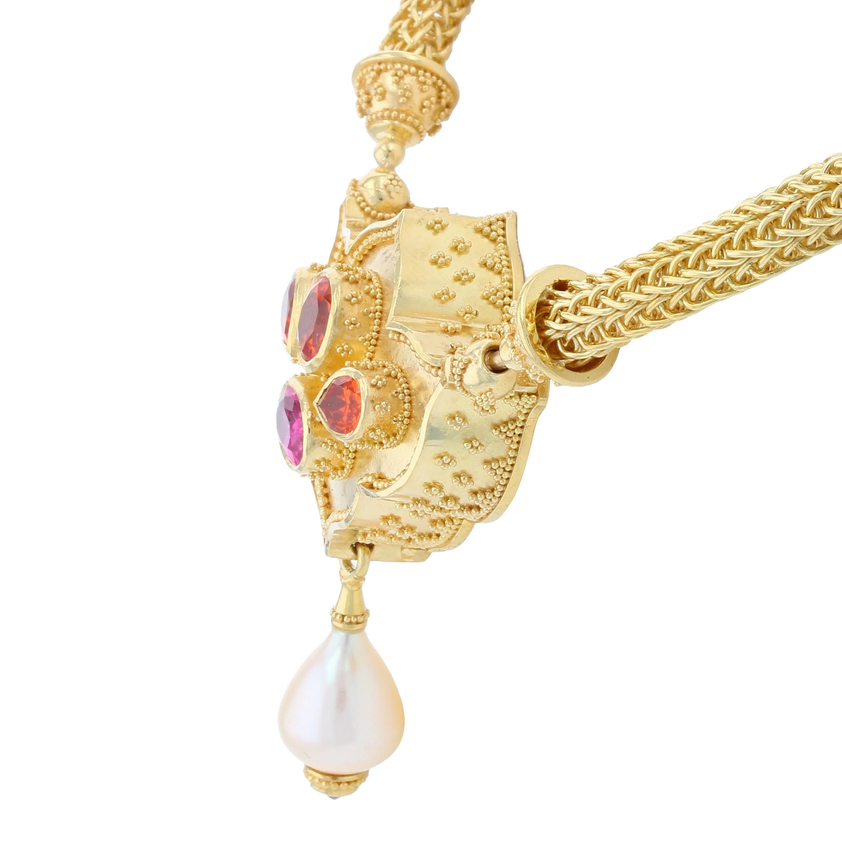 Mixed Cut Kent Raible's Flower Jewel 18K Pendant Necklace with Mandarin Garnets and Spinel For Sale