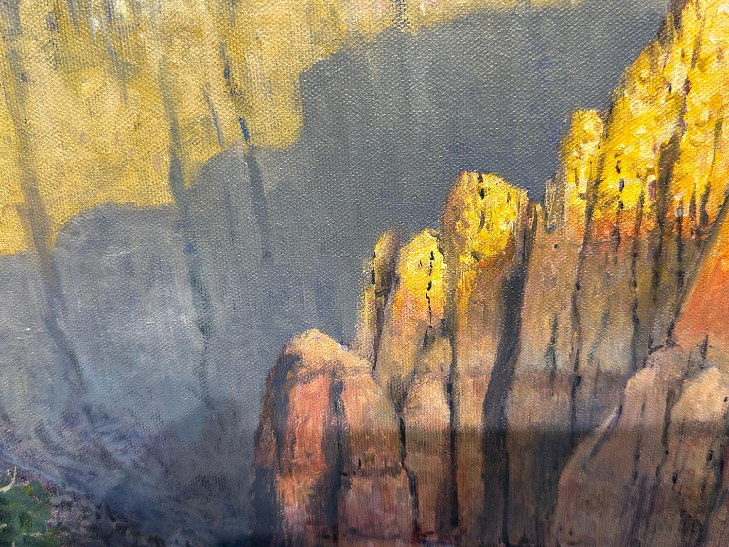 Il Monumento, Pittura a olio - Landscape Painting Grigio di Kent Sullivan