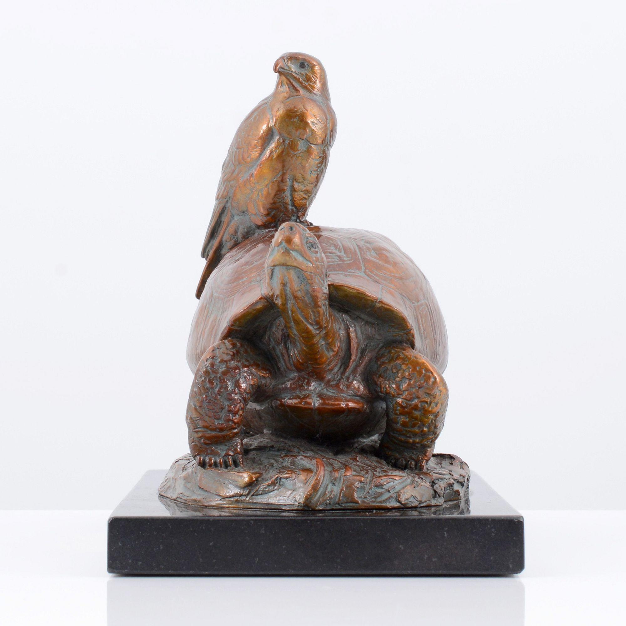 Kent Ullberg Bronze Sculpture, Tortoise & Hawk For Sale 11
