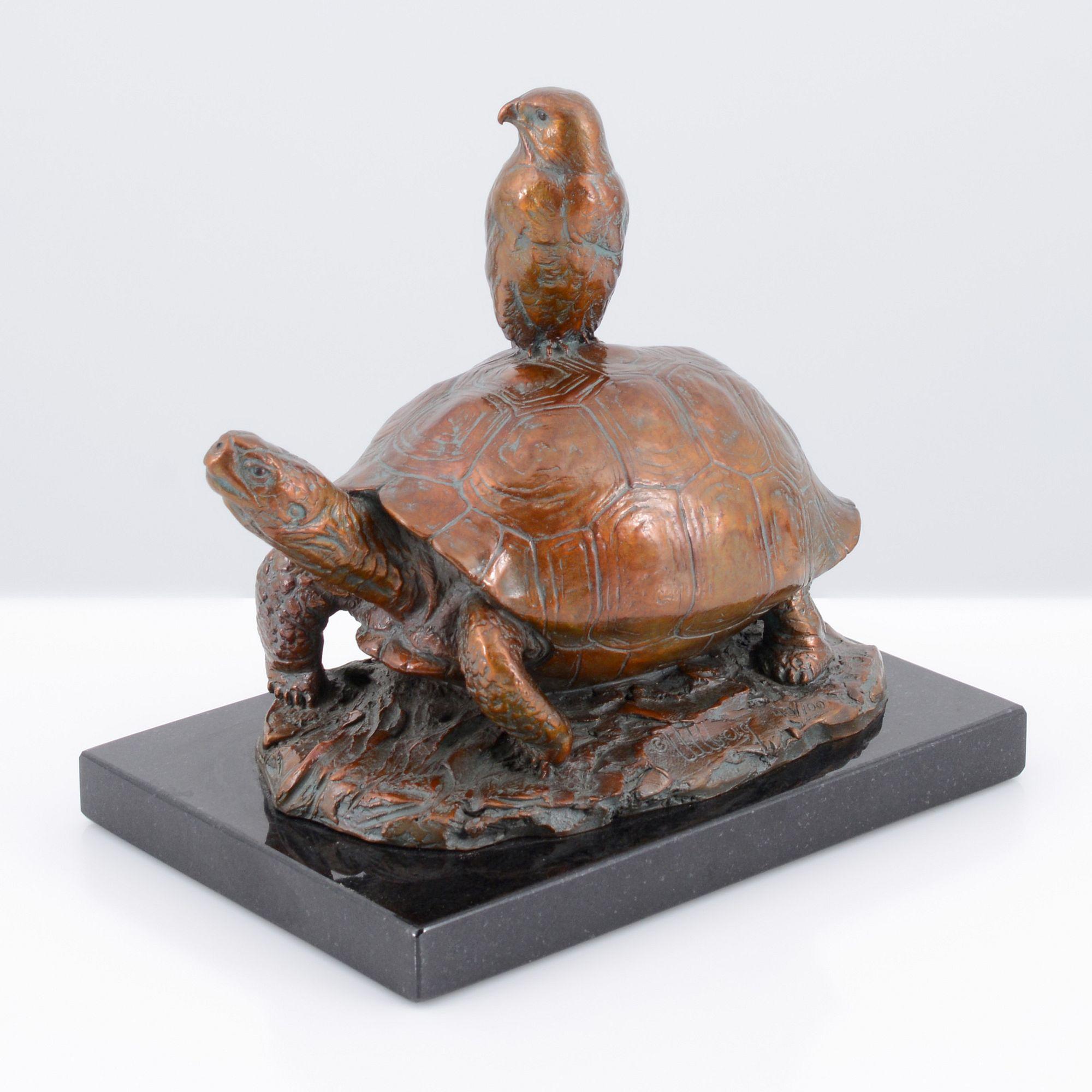 Kent Ullberg Bronze Sculpture, Tortoise & Hawk For Sale 8