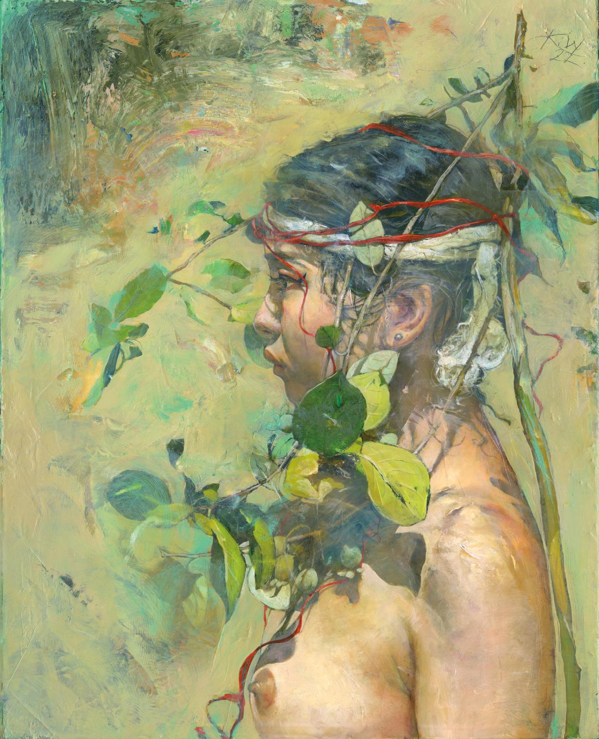 Kent Williams Portrait Painting – Kopfschmuck Profil