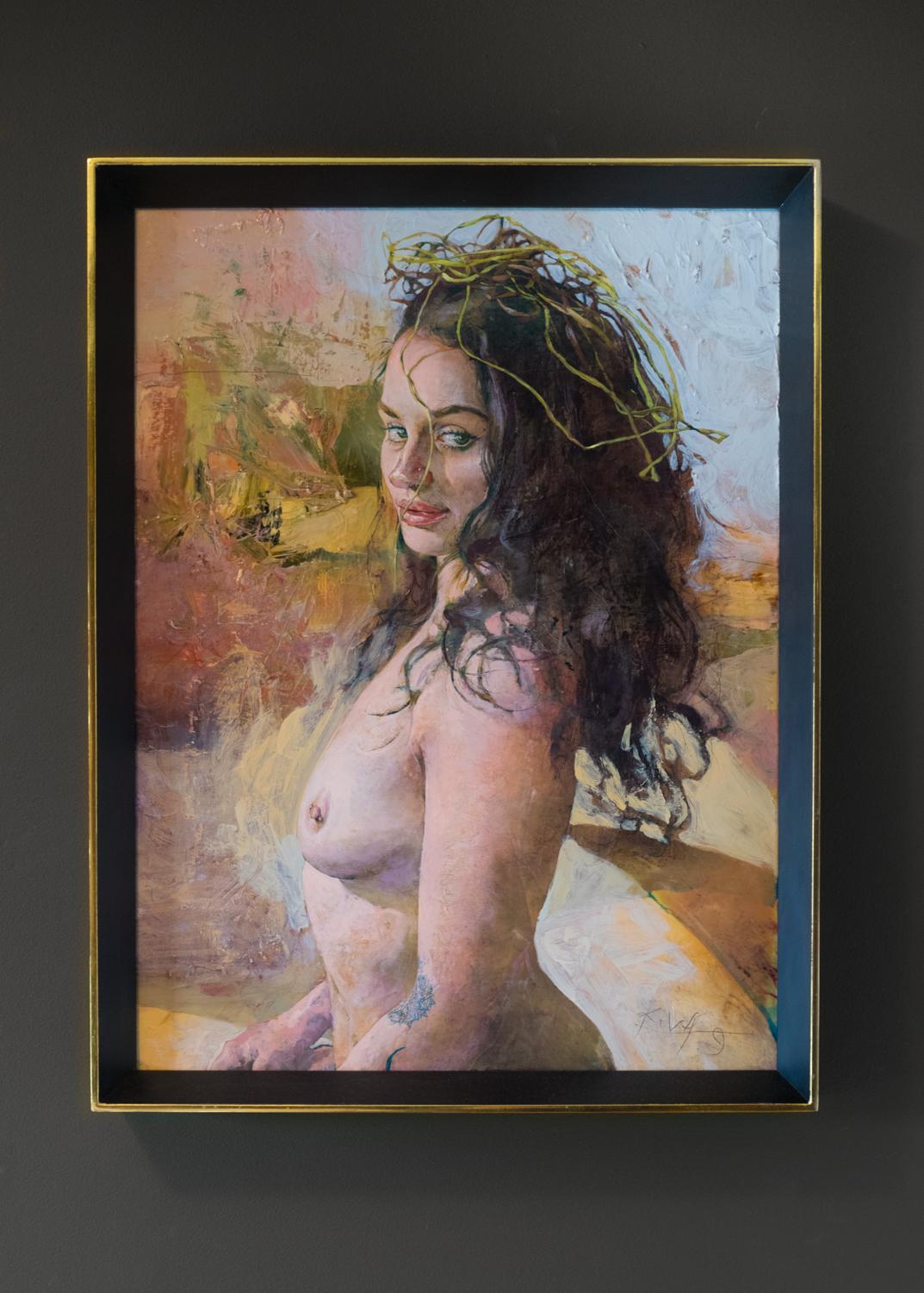 Tracy con corona di rafia - Painting Contemporaneo di Kent Williams