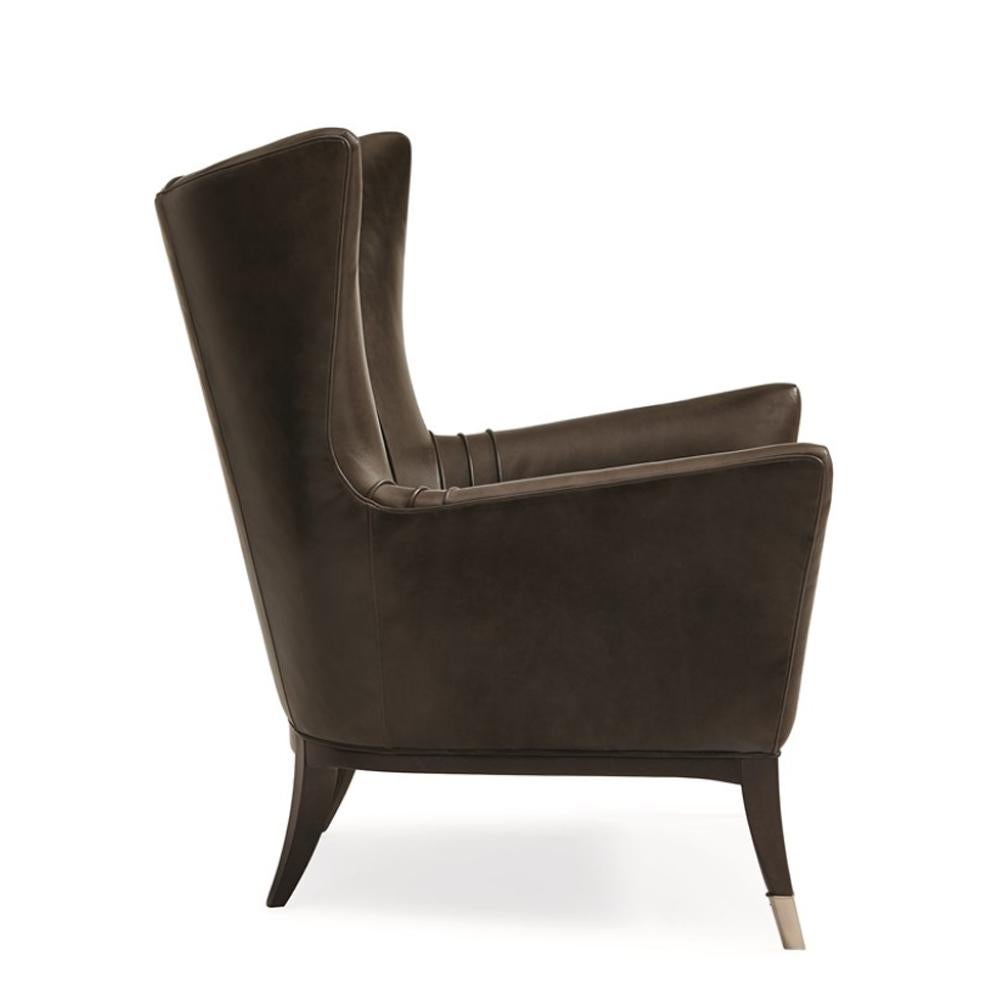 Indonesian Kenton Armchair with Brown Genuine Leather For Sale