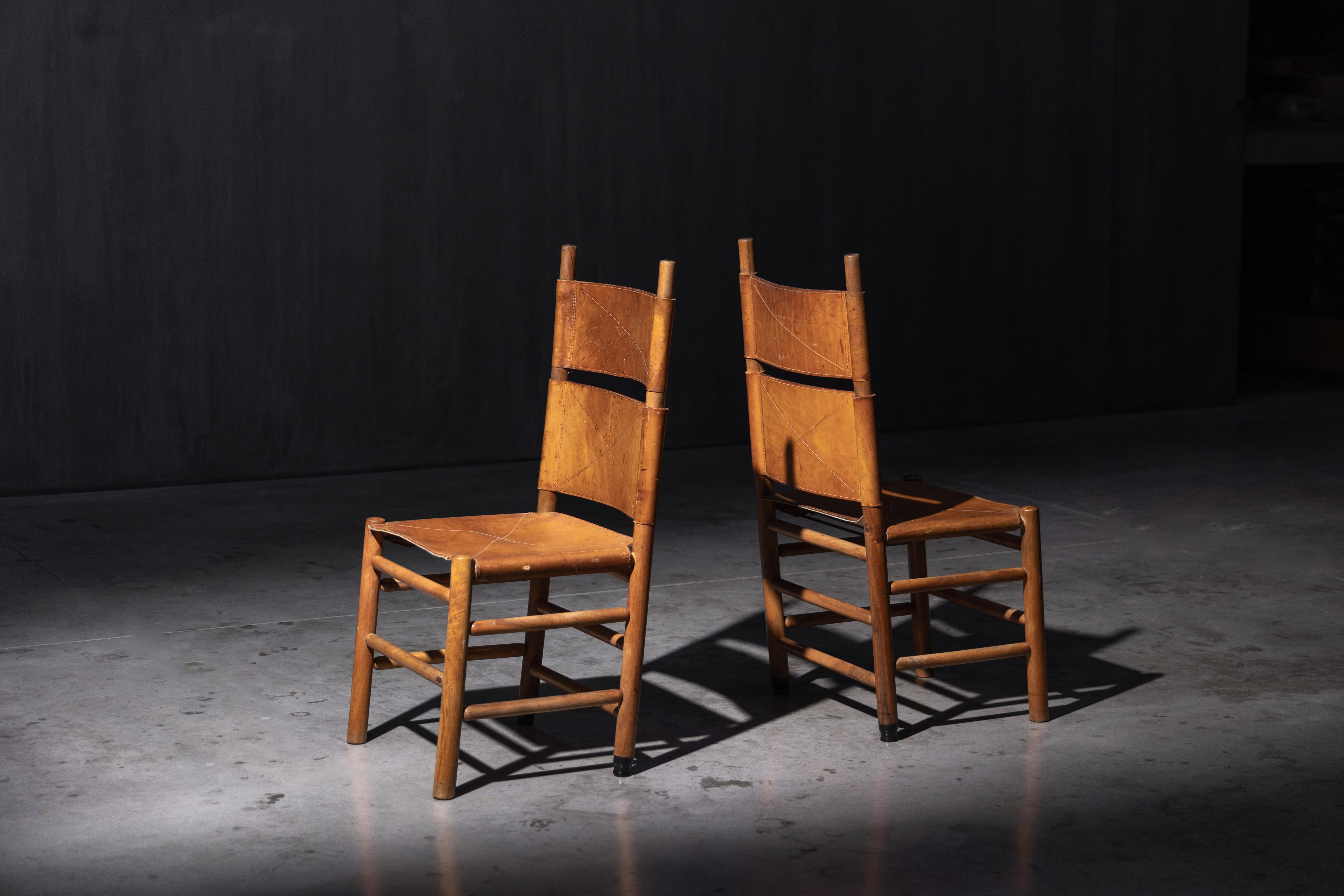 Leather Kentucky Chairs by Carlo Scarpa for Bernini, Italy, 1980s For Sale