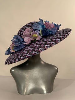 Kentucky Derby Worn Lucky Hat Tri Color Woven Straw and Silk Flowers Eric Javits