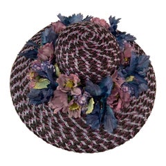 Kentucky Derby Worn Lucky Hat Tri Color Woven Straw and Silk Flowers Eric Javits