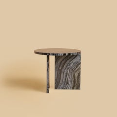 Wavy Pattern Black Marble Side Table with Round Top by Lebanto