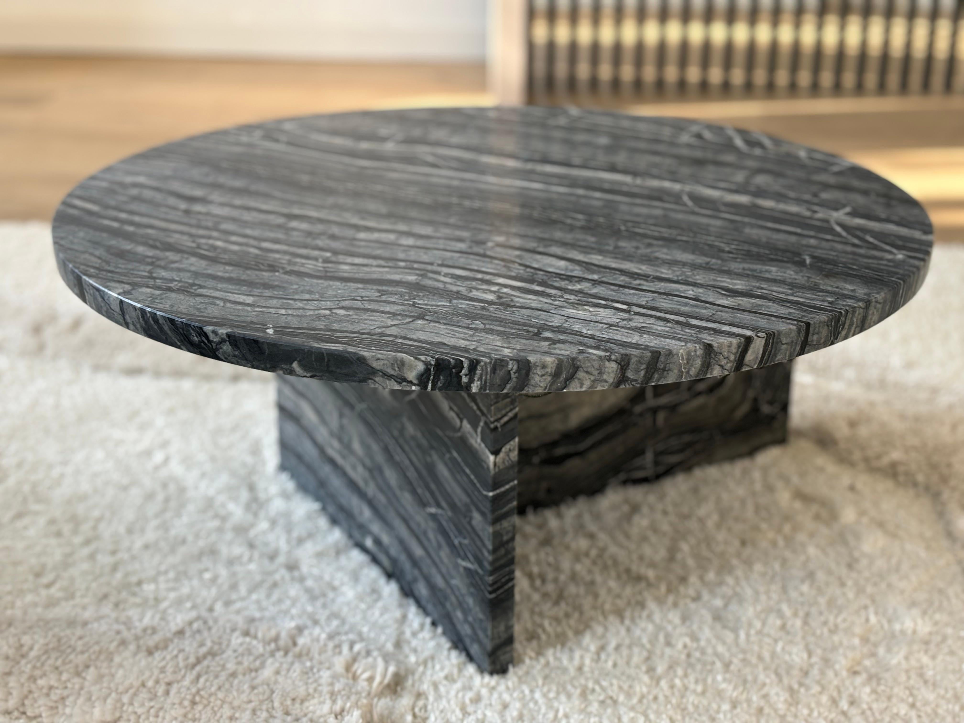 Kenya Black Marble Round Coffee Table, Made in Italy For Sale 3
