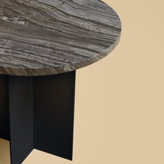 Kenya Black Silver Marble and Metal Side Table, Made in Italy