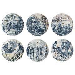 Kenya:: six assiettes plates contemporaines en porcelaine avec motif décoratif