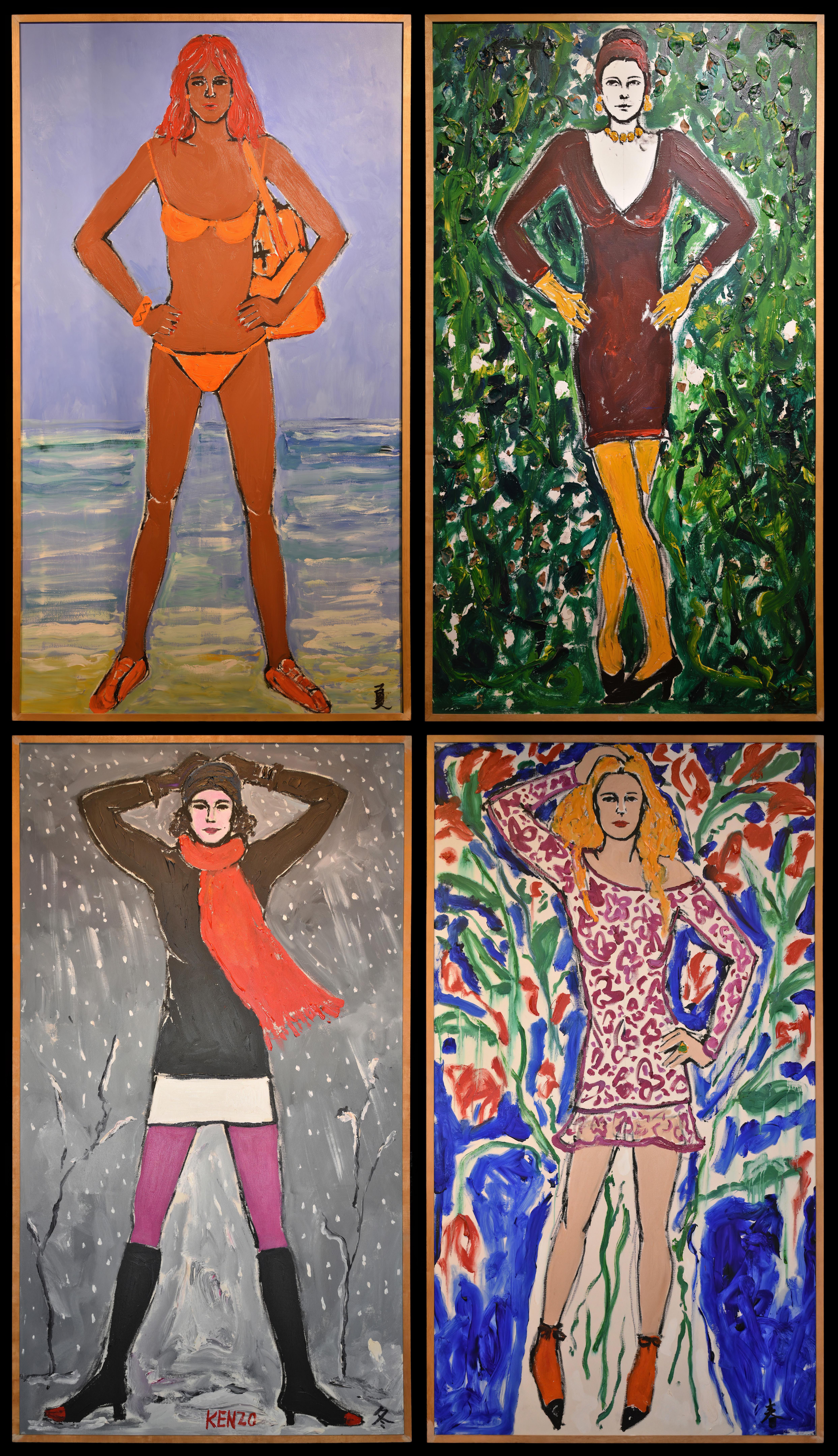 Kenzō Takada Figurative Painting - The four seasons. 4 big portraits of women by fashion designer Kenzo