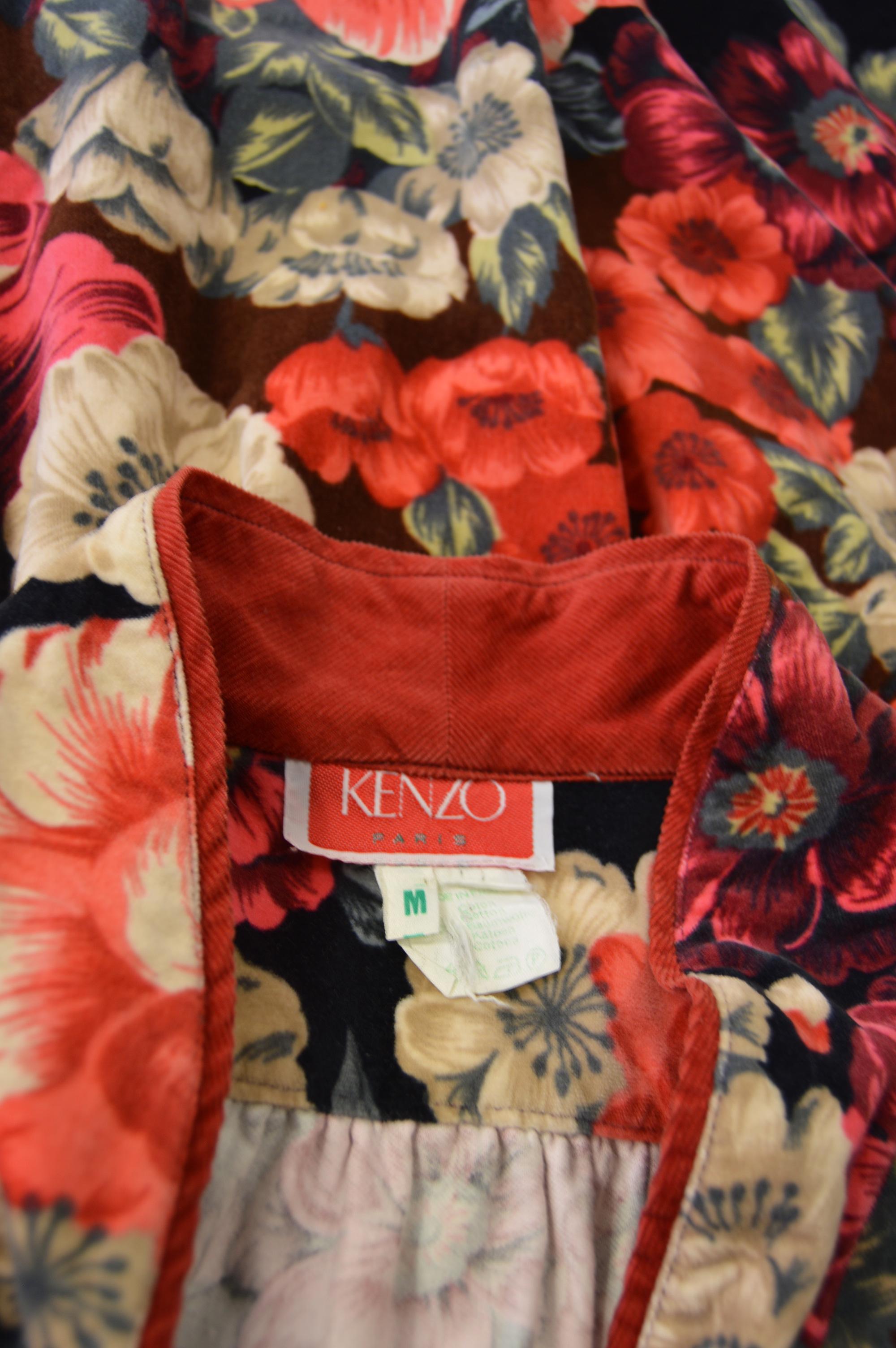 Women's Kenzo 1970s Vintage Velvet Floral Print Dress