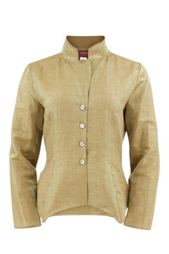 Kenzo 1990s Women's Iridescent Gold Metallic Linen Tailored Jacket