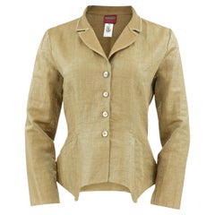 Kenzo 1990s Women's Iridescent Gold Metallic Linen Tailored Jacket