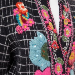 KENZO 2008 Vintage black white grid check wool vibrant floral embroidered jacket