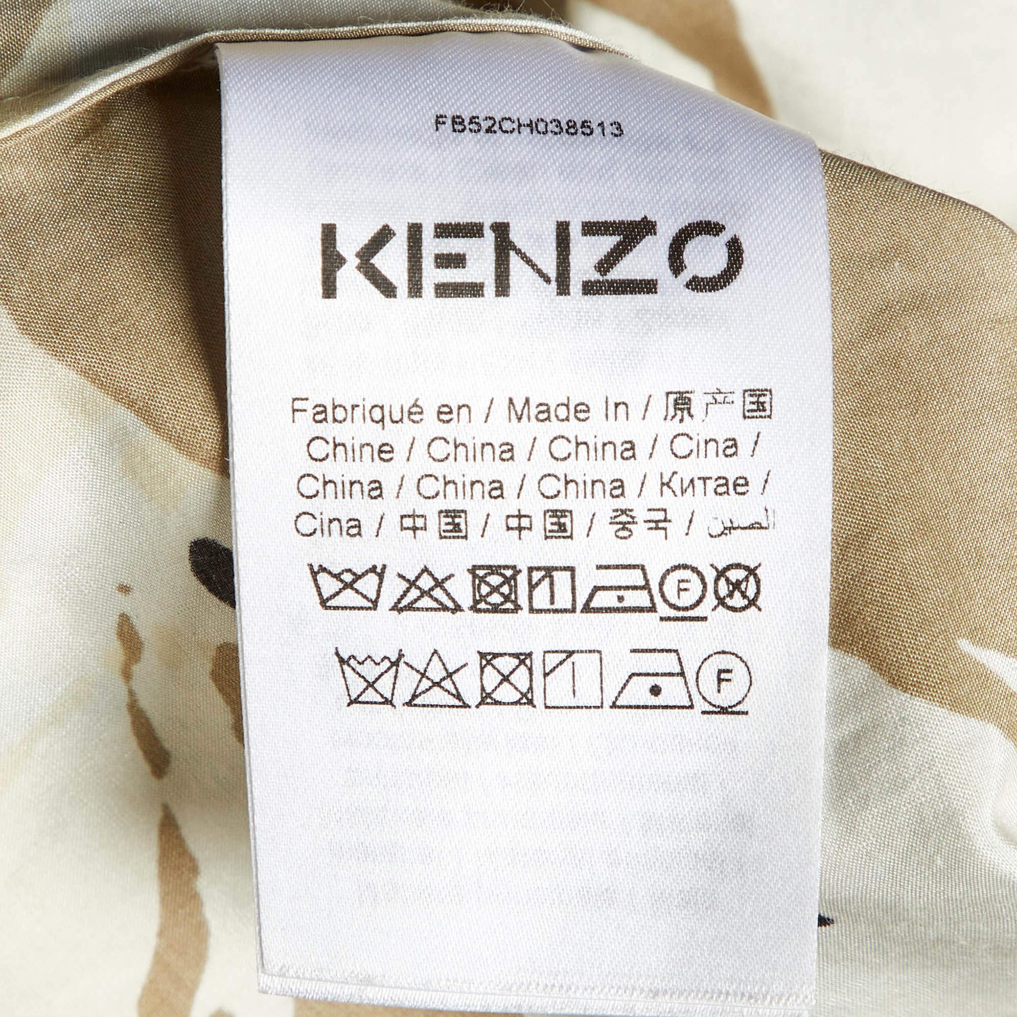 Kenzo Beige Camouflage Print Silk Blend Asymmetric Shirt S For Sale 1
