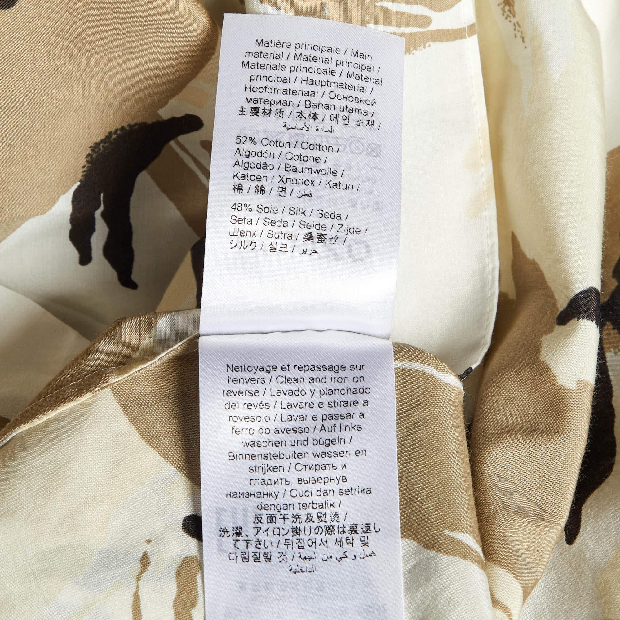 Kenzo Beige Camouflage Print Silk Blend Asymmetric Shirt S For Sale 2