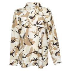 Kenzo Beige Camouflage Print Silk Blend Asymmetric Shirt S