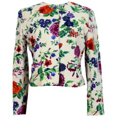 Kenzo Beige Colorful Wool Floral Short Jacket 1980s