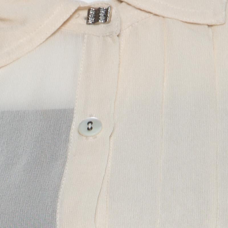 Women's Kenzo Beige Pleated Waist Tie Detail Long Sleeve Blouse XL