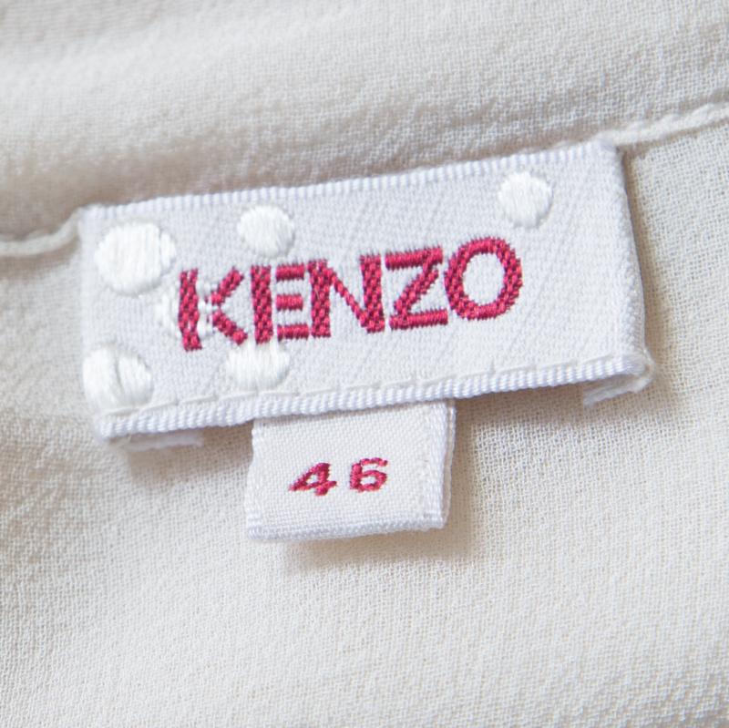 Kenzo Beige Pleated Waist Tie Detail Long Sleeve Blouse XL 1