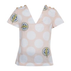 Kenzo Beige Polka Dot Logo Printed Cotton V-Neck Top S