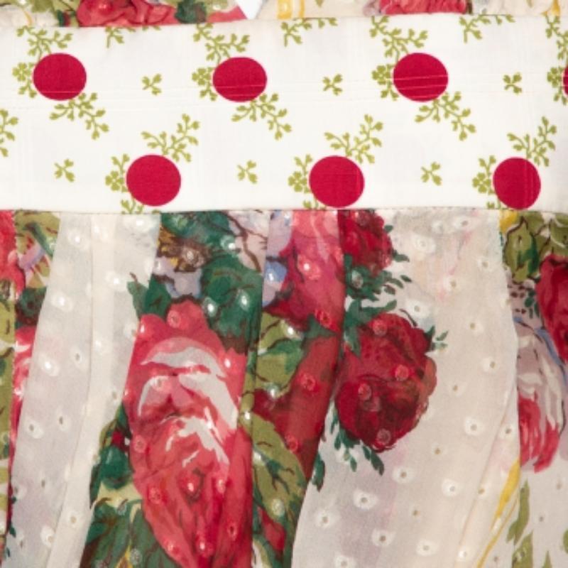 Kenzo Robe longue drapée en soie beige à imprimé floral texturé et à pois S Pour femmes en vente