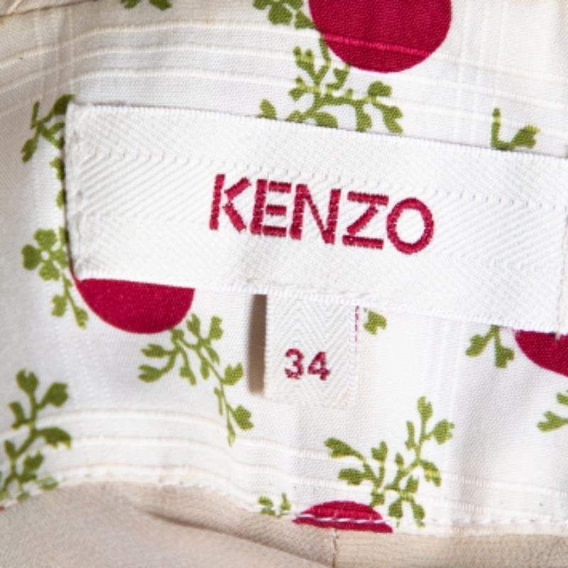 Kenzo Robe longue drapée en soie beige à imprimé floral texturé et à pois S en vente 1