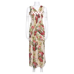 Kenzo - Maxi abito drappeggiato in seta con stampa floreale a pois beige - S