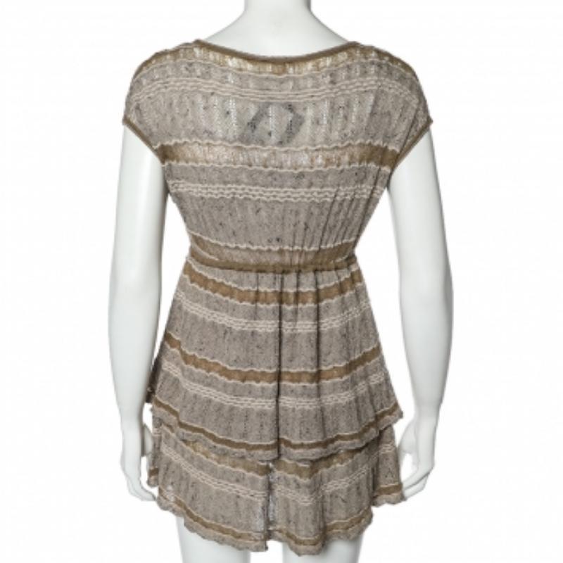 Kenzo - Mini robe à volants en laine et mohair - Beige S en vente 1