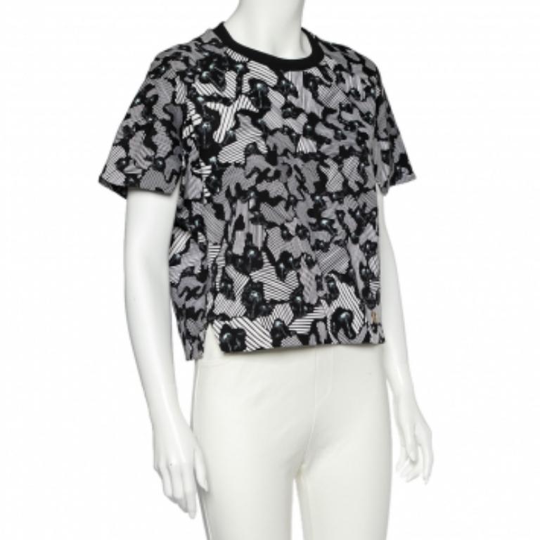 Kenzo Schwarzes Sweatshirt aus Baumwolle mit abstraktem Druck in Kurzform L Damen