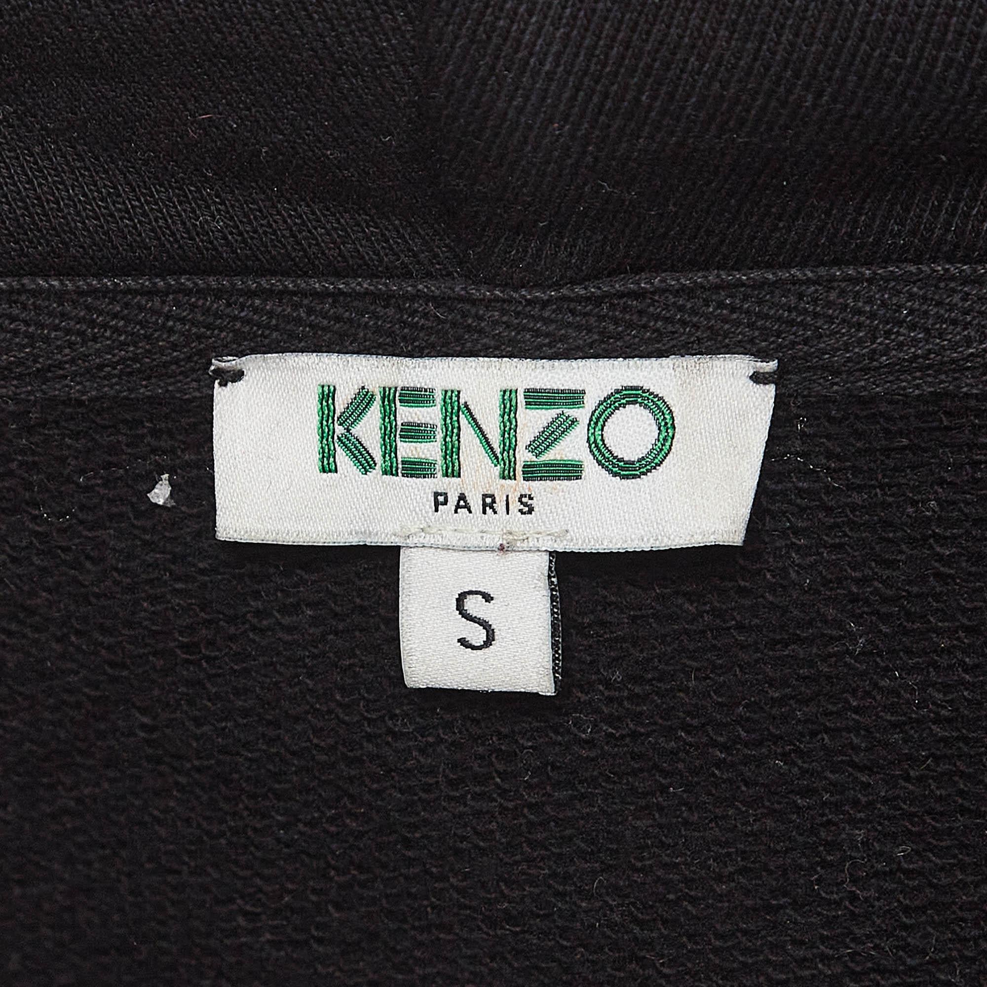 Men's Kenzo Black All Over Print Cotton Long Sleeve Hoodie S For Sale