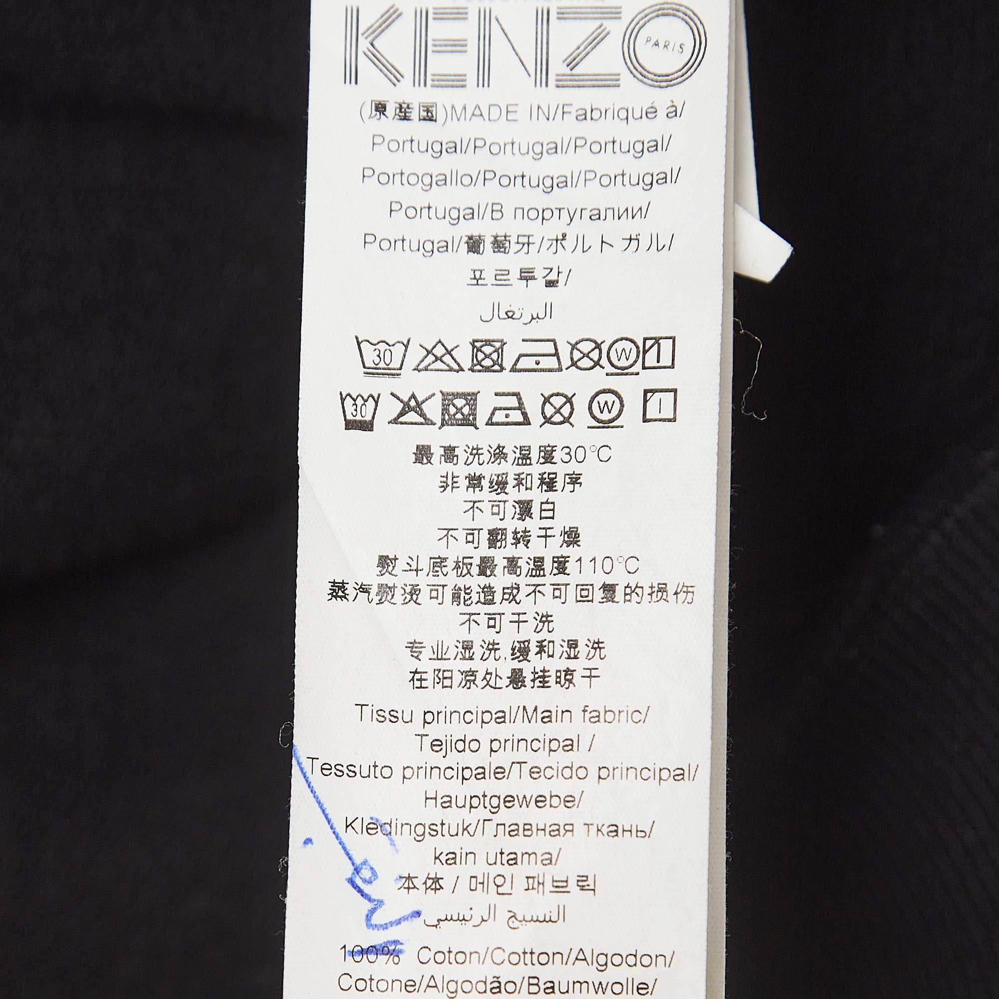 Kenzo Black All Over Print Cotton Long Sleeve Hoodie S For Sale 1