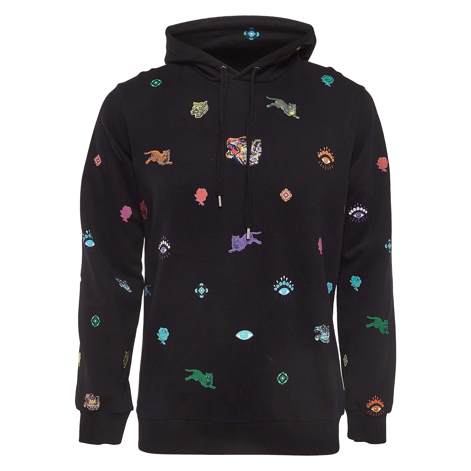 Kenzo Sudadera con capucha de manga larga de algodón con estampado All Over negro en venta