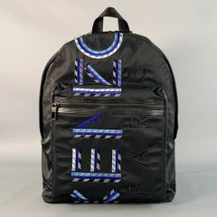 KENZO Schwarz Blau Gesticktes Logo Nylon Rucksack Tasche