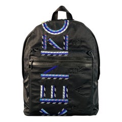 KENZO Black Blue Embroidered Logo Nylon Backpack Bag