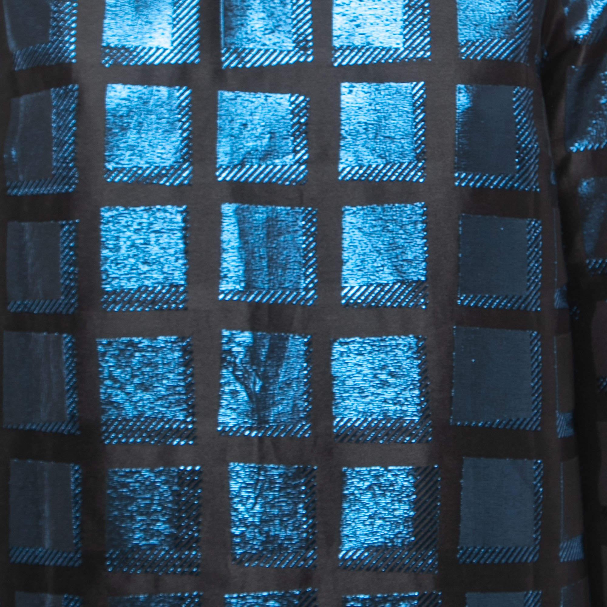 Kenzo Black & Blue Metallic Square Jacquard Shift Dress L 3